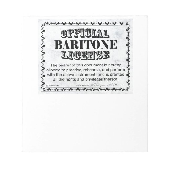 Baritone License Notepad (Front)
