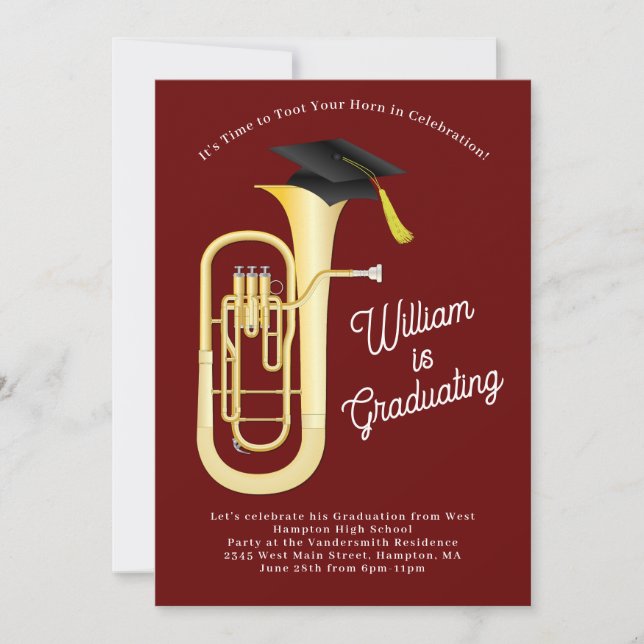 Baritone Musician Graduation Party Music Invitation (Front)