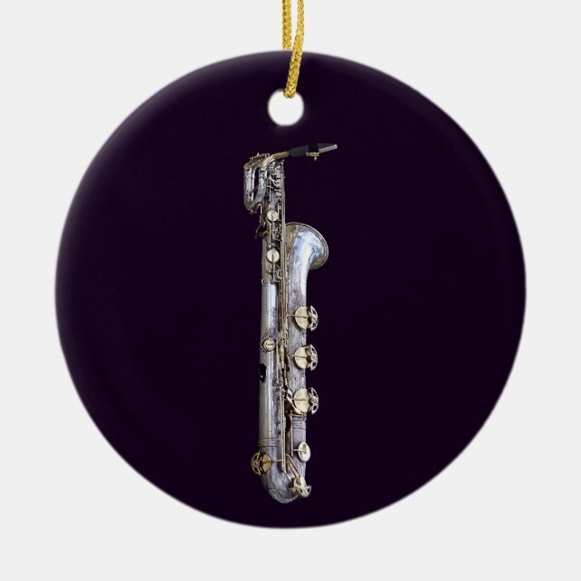 Baritone Saxophone Ceramic Tree Decoration (Front)