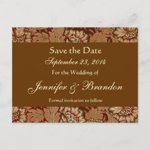 Bark Brown Gold Damask Save The Date Postcard