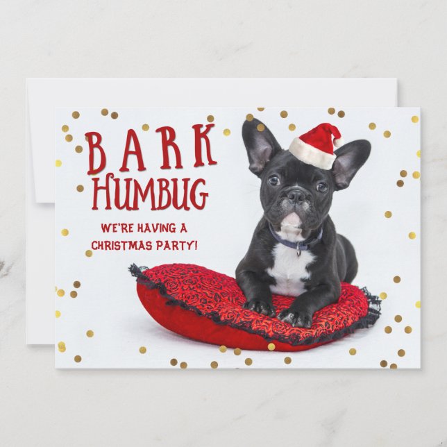 BARK Humbug Cute Bulldog Christmas Party Invitation (Front)