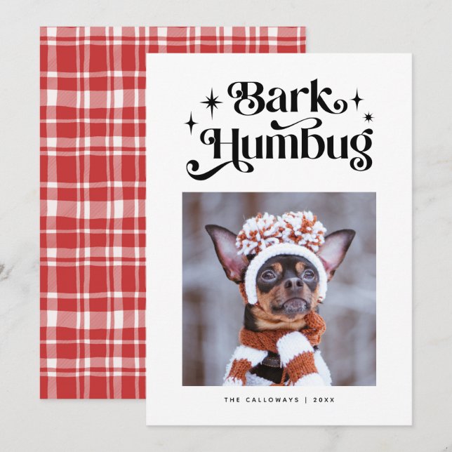 BARK HUMBUG  Funny Dog Photo Christmas  Holiday Card (Front/Back)