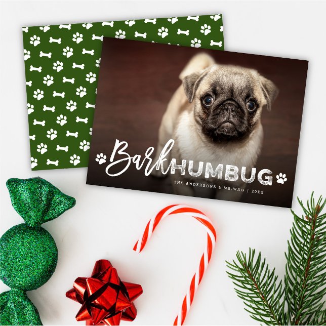 Bark Humbug Typography Dog Lover Photo Funny Pet Holiday Card (Creator Uploaded)