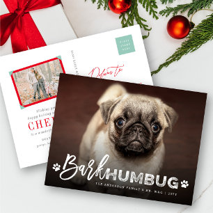 Bark Humbug Typography Dog Lover Photo Funny Pet Holiday Postcard
