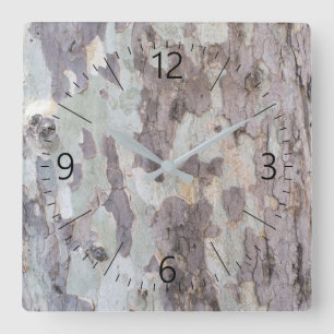 Bark of plane tree square wall clock