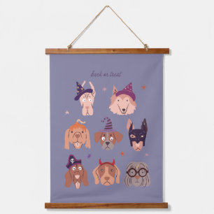 Bark or Treat Dog in Costumes Halloween Hanging Tapestry