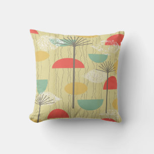Barkcloth Abstract Flowers Cushion