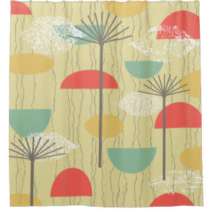 Barkcloth Abstract Flowers Shower Curtain