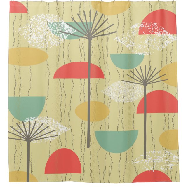 Barkcloth Abstract Flowers Shower Curtain (Front)