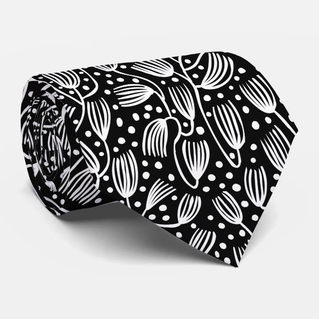 Barkcloth Style Pattern - White on Black Tie (Rolled)
