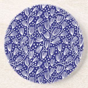 Barkcloth Style Pattern - White on Dark Blue Coaster