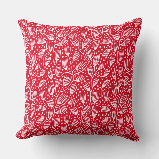 Barkcloth Style Pattern - White on Red E6001D Cushion (Front)