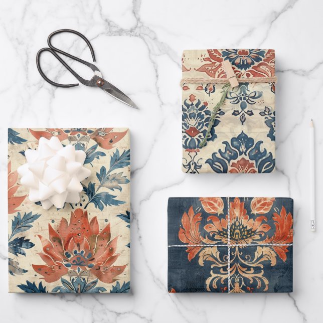 Barkcloth Textile Patterns Wrapping Paper Sheets (Front)