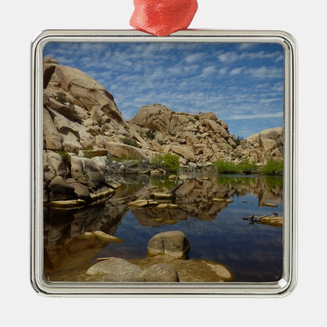 Barker Dam Reflection at Joshua Tree I Metal Tree Decoration (Front)