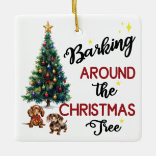 Barking Around the Christmas Tree: Dachshund Ceramic Ornament