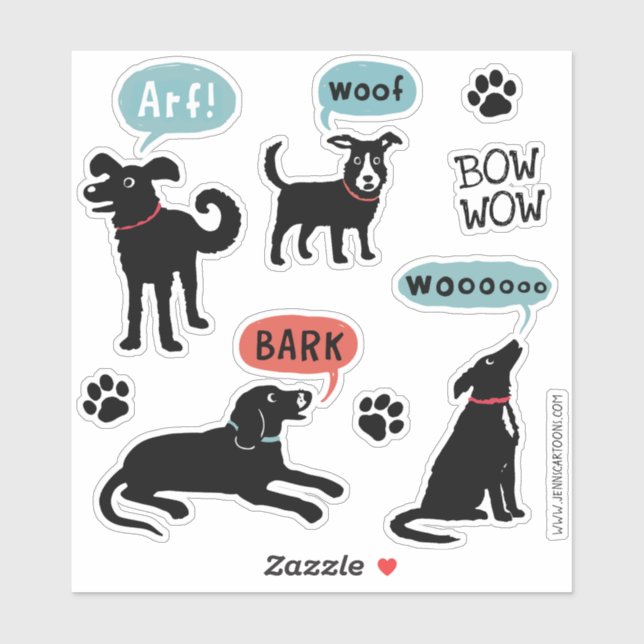 Barking Black Dogs Arf Bark Woof Wooo Sticker Set (Sheet)