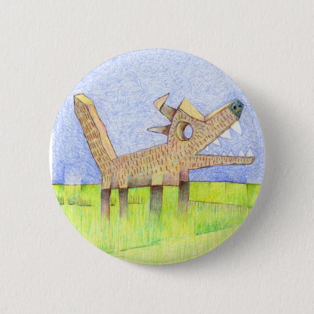 barking dog. 6 cm round badge (Front)