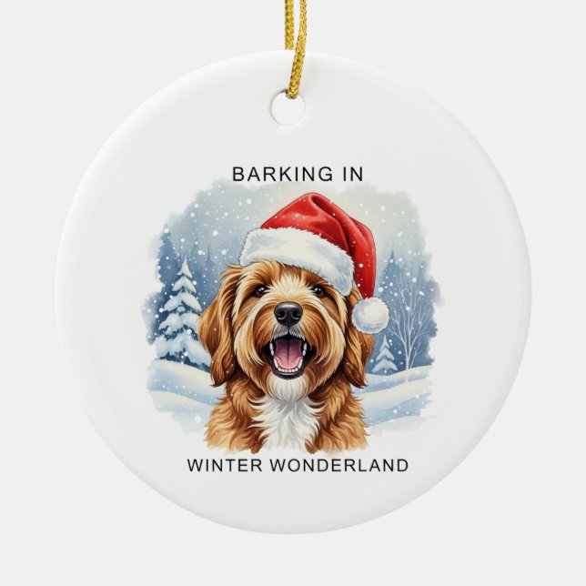 Barking in a Winter Wonderland Dog Christmas  Ceramic Tree Decoration (Front)