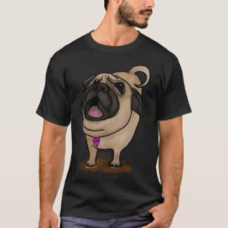 Barking PUG! Cream, Tan, Black with pink heart and T-Shirt