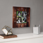 Barm wood pattern Family custom photo collage Square Wall Clock<br><div class="desc">Custom Family photo collage on barn wood pattern background clock.
Add your own personal photos to personalise the clock.</div>