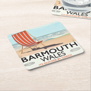Barmouth North wales vintage travel poster Square Paper Coaster