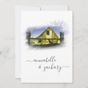 *~* Barn American Flag RSVP  QR AR19 Wedding Invitation