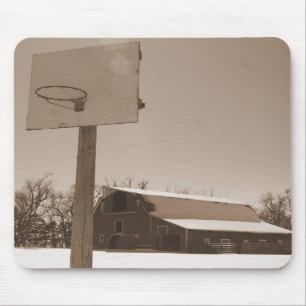 Barn and Basketball hoop sepia tone mousepad