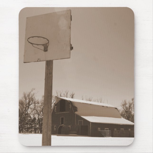 Barn and Basketball hoop sepia tone mousepad (Front)