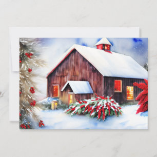 Barn and snow budget Christmas Holiday Card