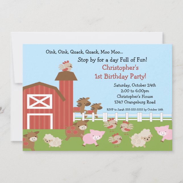 Barn Animal Fun Birthday Party Invitation (Front)