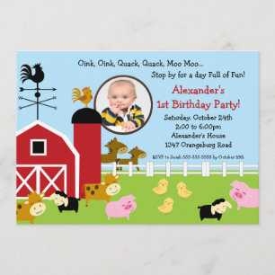 Barn Animal Fun Photo Birthday Party Invitation