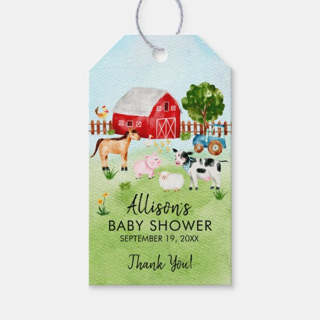Barn Animals Baby Shower Favour Gift Tag (Front)