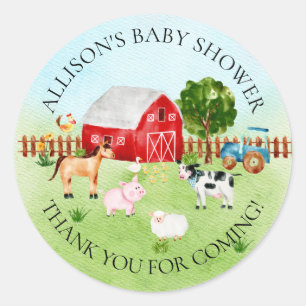 Barn Animals Baby Shower Thank You Sticker