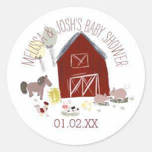 Barn Animals Balloon Tassels Baby Shower Favour Classic Round Sticker