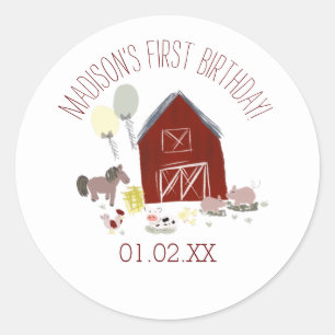Barn Animals Balloon Tassels Birthday Party Favour Classic Round Sticker