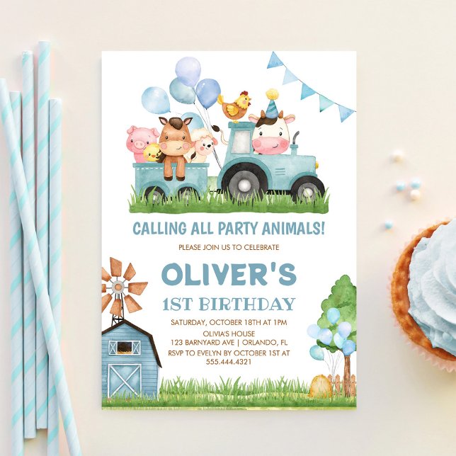 Barn Animals, Barnyard, Ranch Boys 1st Birthday Invitation (Creator Uploaded)