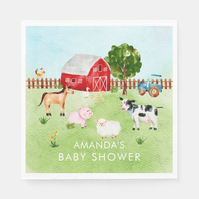 Barn Animals Neutral Baby Shower Paper Napkins (Front)