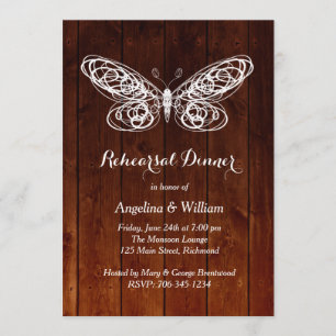Barn Board Butterfly Rehearsal Dinner Invitation