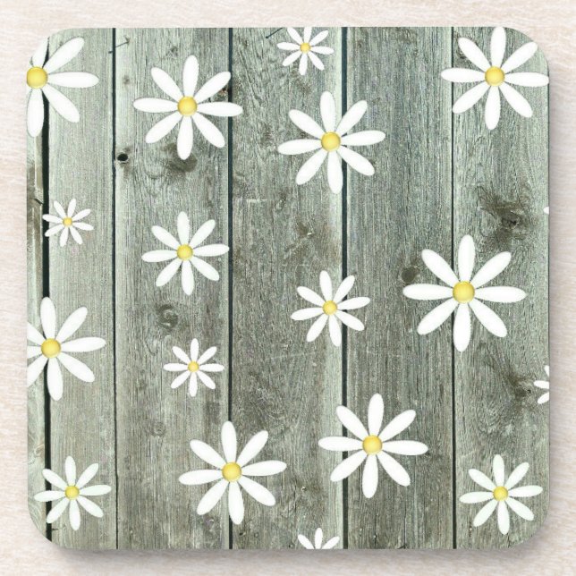 Barn Board Daisy Flower Coaster (Front)
