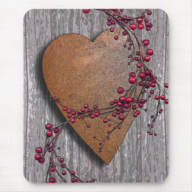 Barn Boards Rusted Heart Mouse Mat (Front)