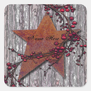 Barn Boards Rusted Star Square Sticker