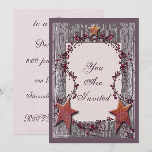 Barn boards Rusted Stars Invitation (Front/Back)