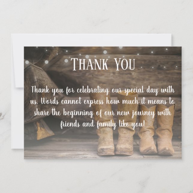 Barn & Boots Rustic Cowboy Western Wedding Thank You Card (Front)