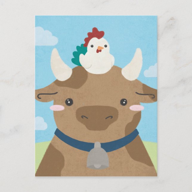 Barn Buddies - Cow & Chick Postcard (Front)