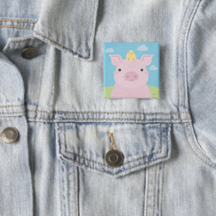 Barn Buddies - Piglet & Chick 15 Cm Square Badge