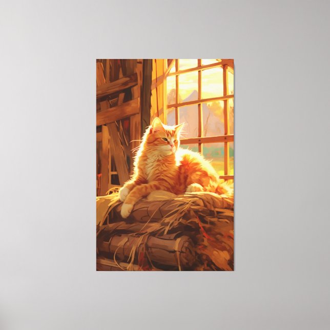 Barn Cat Charm, Vintage Art Canvas Print (Front)