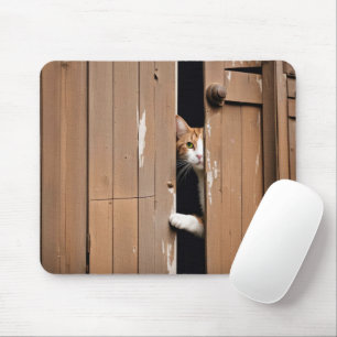 Barn Cat Peeking Around Door Mouse Mat