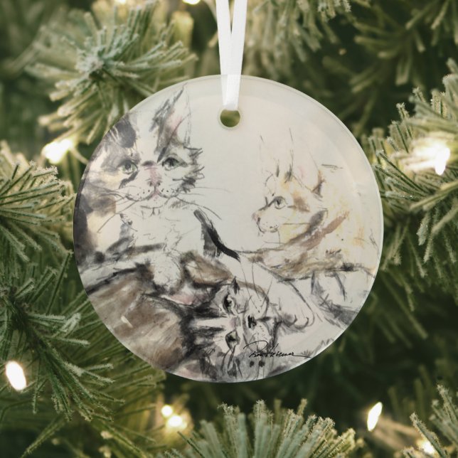 Barn Cats by Hevener Glass Tree Decoration (Insitu)