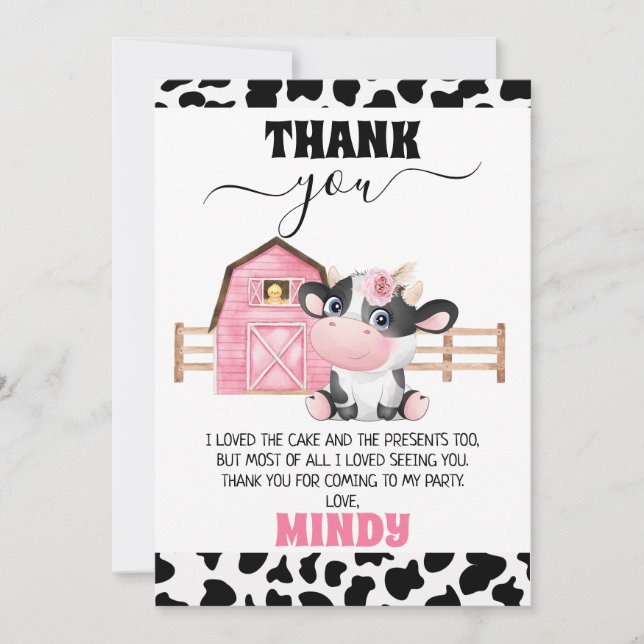Barn Cow Print Birthday Thank You Card (Front)