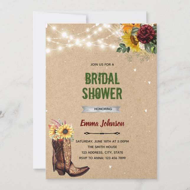 Barn cowgirl boot wedding invite (Front)